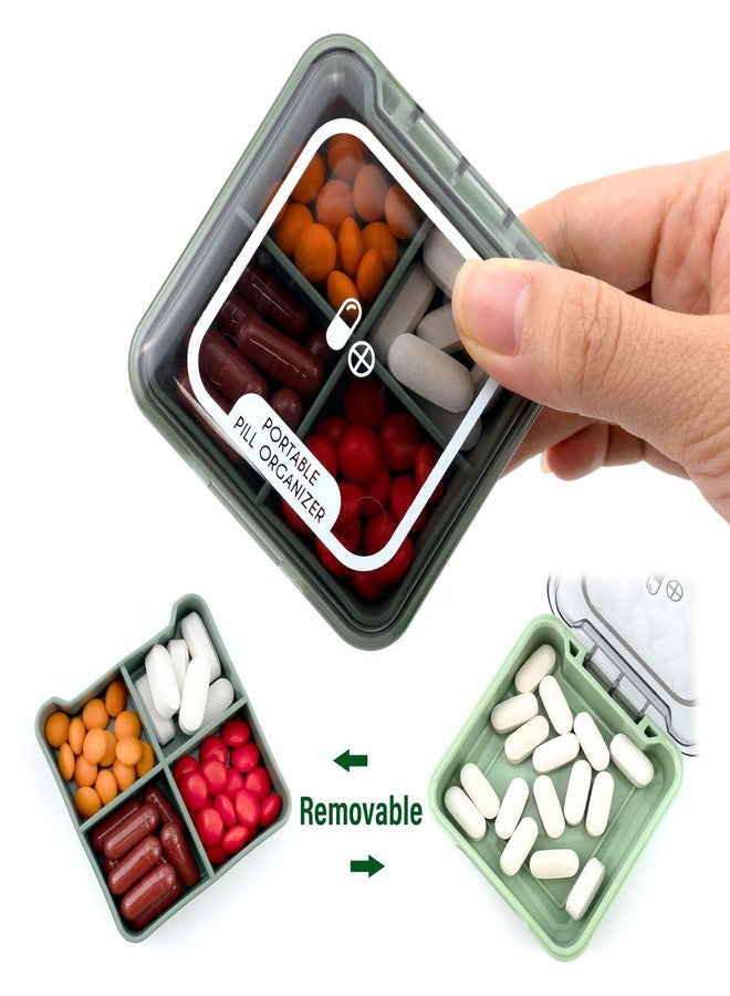 Quacc Small Pill Box, Portable Travel Case Daily Pill Organizer with 4 Large Compartmensts for Medication, Vitamin, Supplement - Green - Image 3